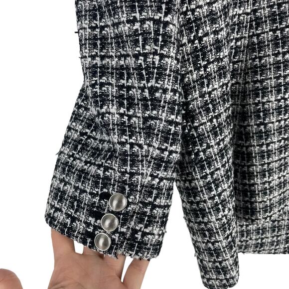 Elie Tahari Double Breasted Tweed Novelty Blazer Jacket Black White Size L - Picture 8 of 9
